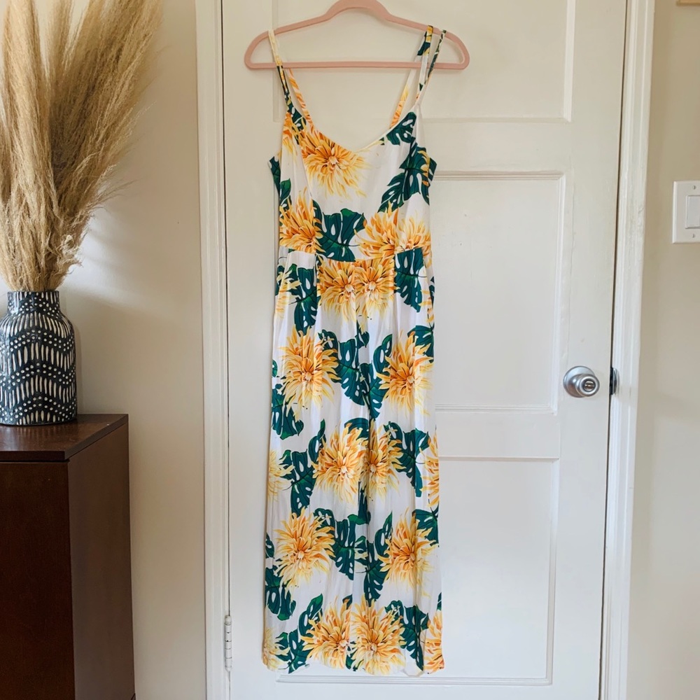 Zara tropical cropped jumpsuit with pockets